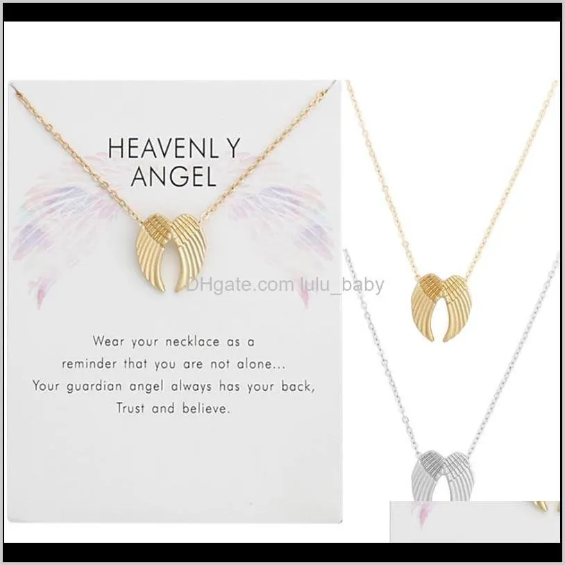 fashion jewelry heavenly double angel wings pendant necklace with card hot selling