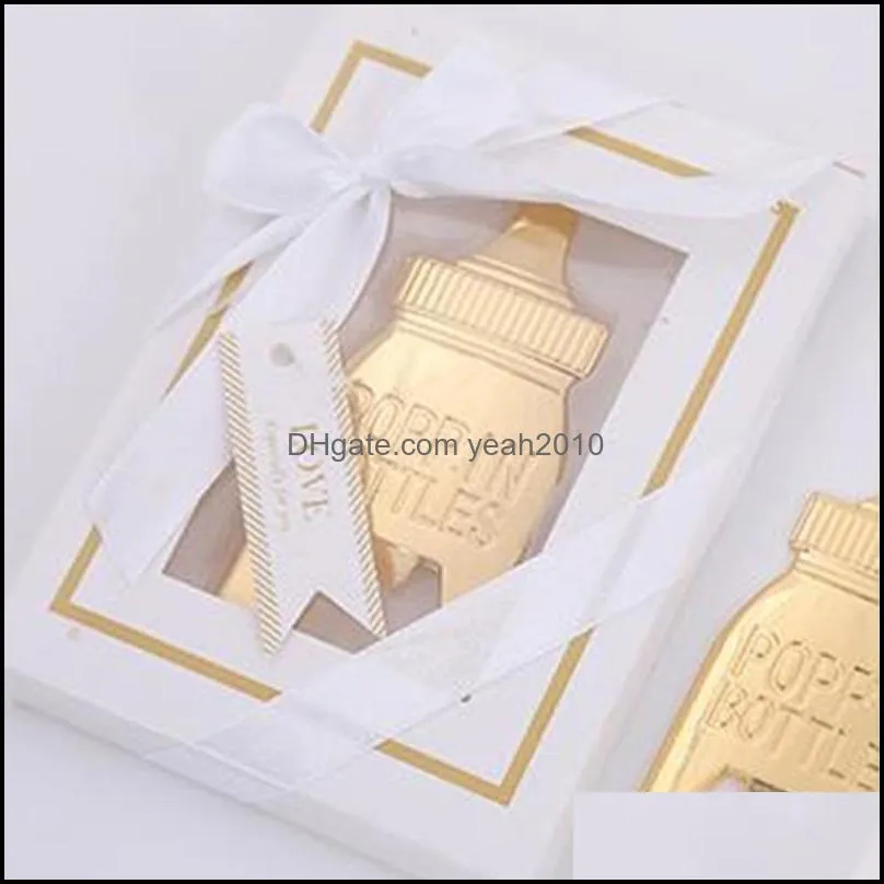 Party Favor Gold Nursing Bottle Shape Opener Wedding Supplies Baby Show Birthday Gifts 10pcs