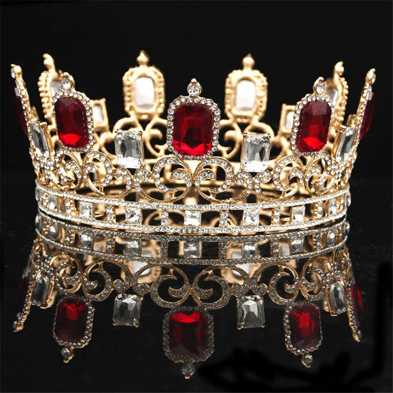 Старинные красные хрустальные горный хрусталь золотые тиары и коронки для королевы свадебные свадебные волосы ювелирные изделия диадем орнамент X0625
