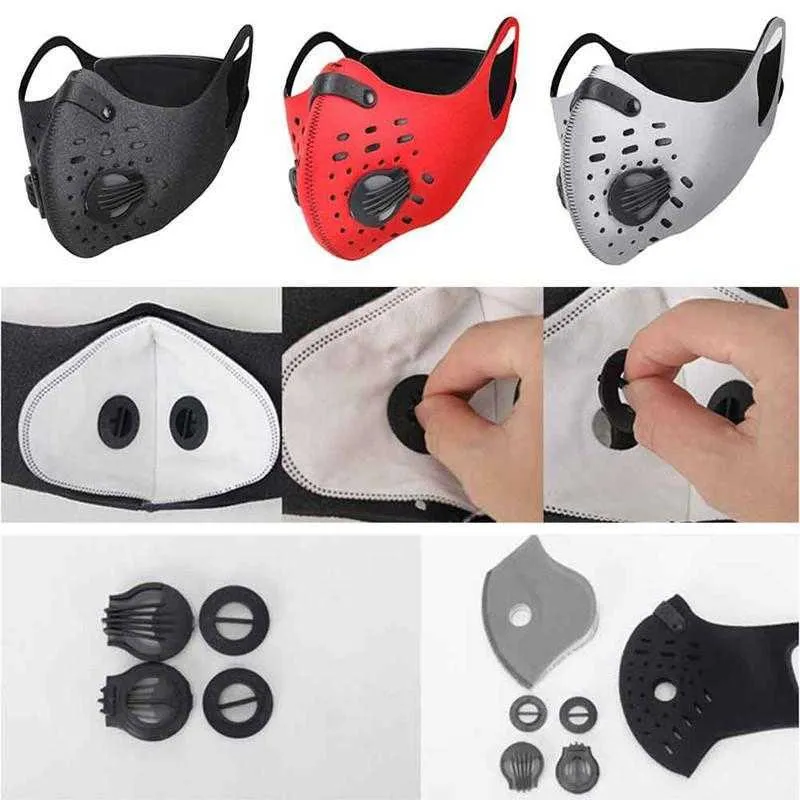 Nieuwe verstelbare fietsen Gezichtsmaskers Sport Trainingsmasker PM2.5 Anti-vervuiling Running Mask Activated Carbon Filter Wasbare Masker Motorfiets Auto