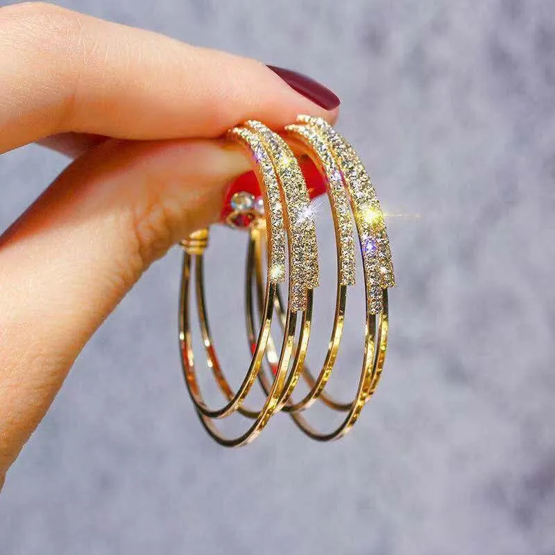 Hoop & Huggie QIAMNI Round Crystal Earrings For Women Girls Geometric Rhinestones Statement Jewelry Birthday Party Gifts Bijoux