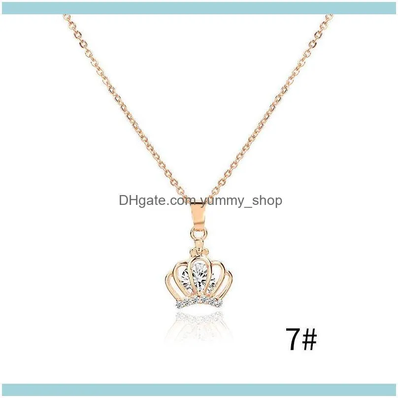 Elegant Flower Crown Heart Pendant Necklace Female Rose Gold Chain Water Drop Crystal Necklaces For Women Choker Summer Jewelry1