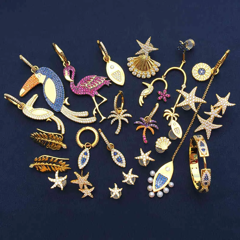 cheny s925 sterling silver June starfish coconut tree leaves bird shell earrings female colorful fun fashion ear jewelry