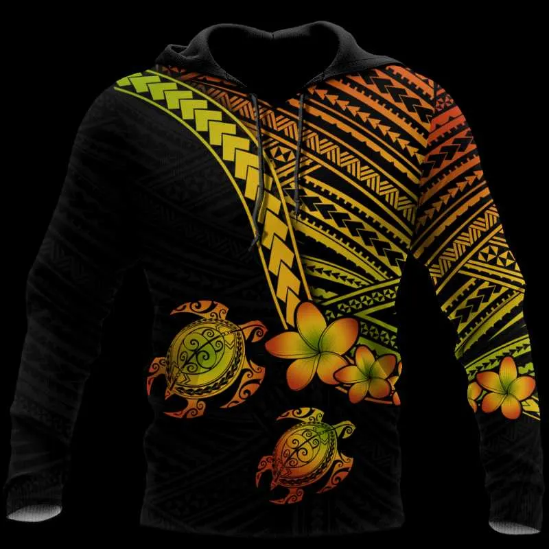 Mäns Hoodies Sweatshirts 3D Hawaii Hoodie Polynesian Habiscus Turtle för män / Kvinnor Sweatshirt Vår / Höst Casual Pullover Zipper Unisex