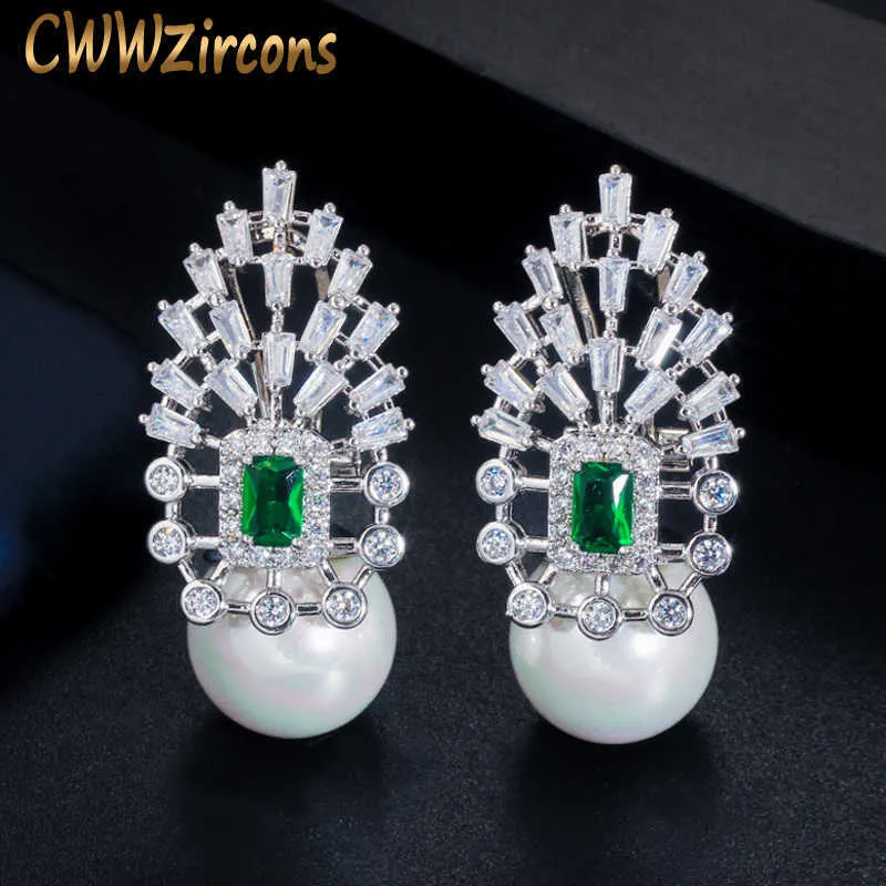 Luxe zircone cubique pavé grand rond goutte perle boucles d'oreilles pour les femmes déclaration bijoux de fête de mariage CZ614 210714