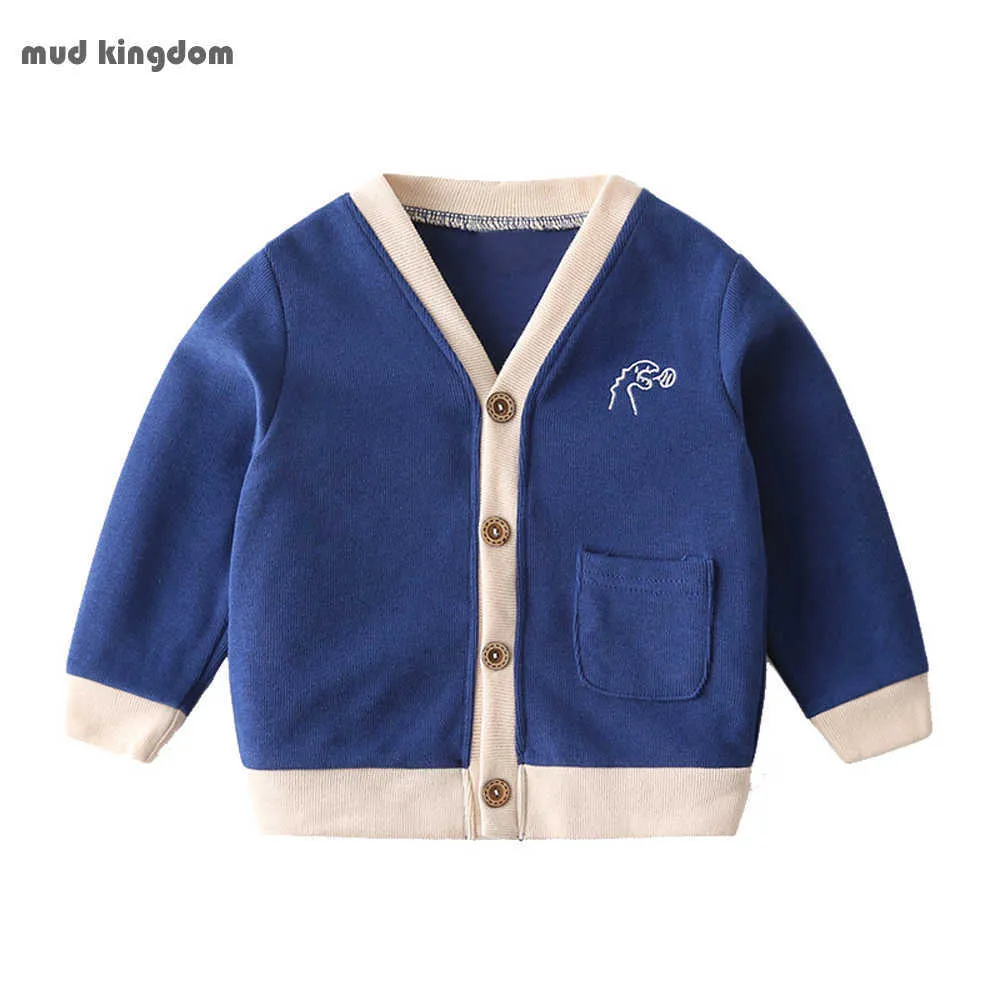 Mudkingdom Boys Cardigan осень зима мода динозавров вышивка с длинным рукавом теплые детские одежда случайные детские топы 210615