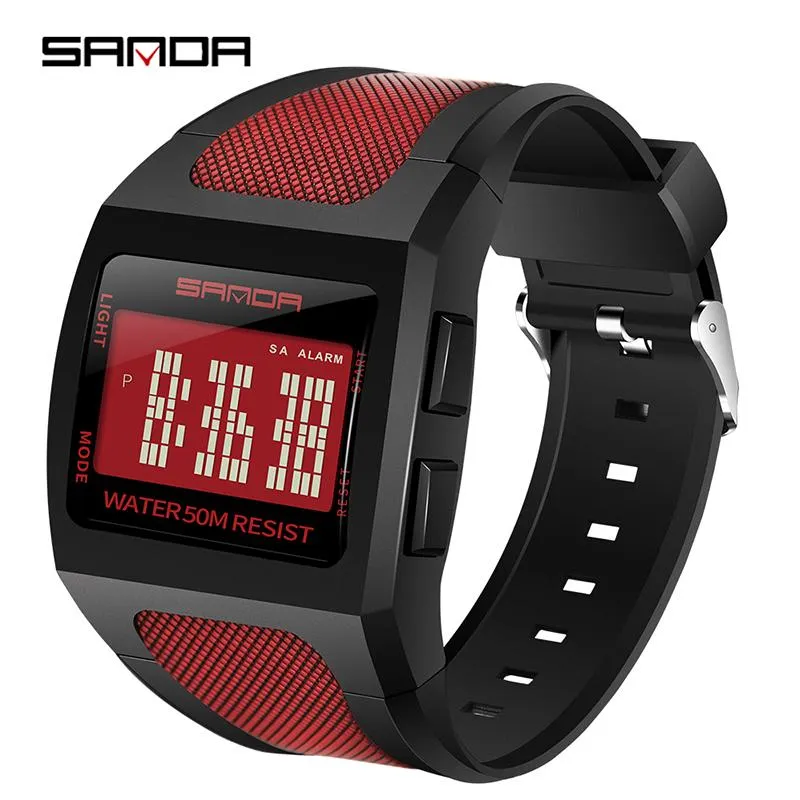 Wristwatches SANDA 2022 Outdoor Sports Chronograph Calendar Square Mens Watches Luminous Waterproof Shockproof Digital 222