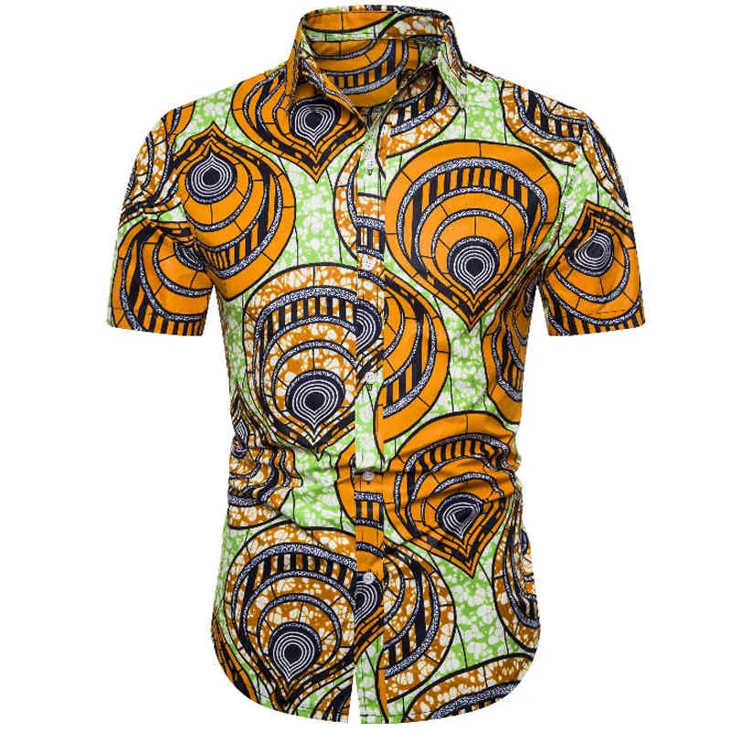 Afrika Dashiki Tröjor Män Casual Sommar Kortärmad Mens Aloha Shirt Strand Märke Hawaiian Camisas Skriv ut Etnisk stil Camisa 210524
