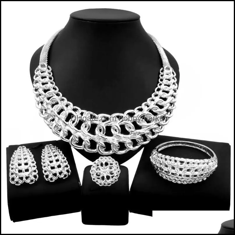 Earrings & Necklace Dubai Gold Plated Jewelry Set Fashion Ladies Banquet Holiday Gift H0057