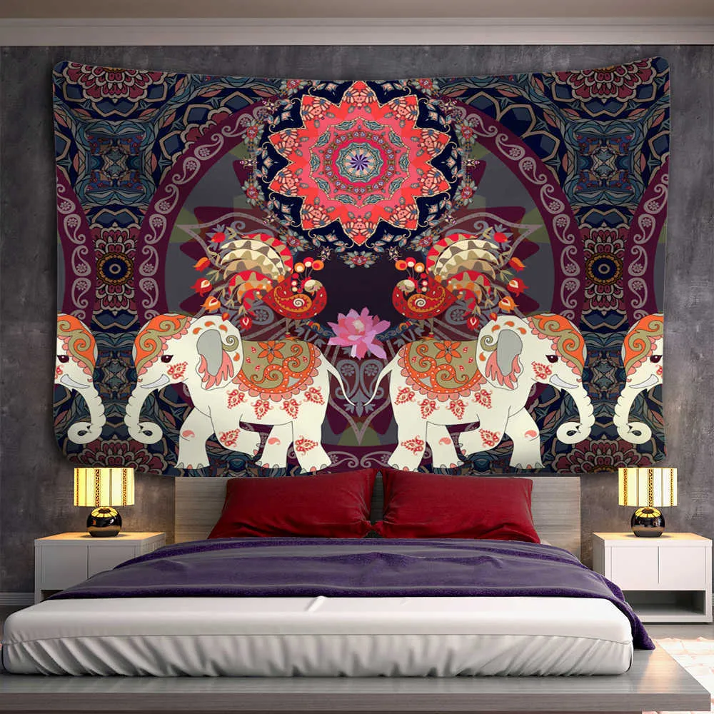 Elephant Mandala Tapestry Wall Hanging Bohemian Throw Rug Blanket 100% ...
