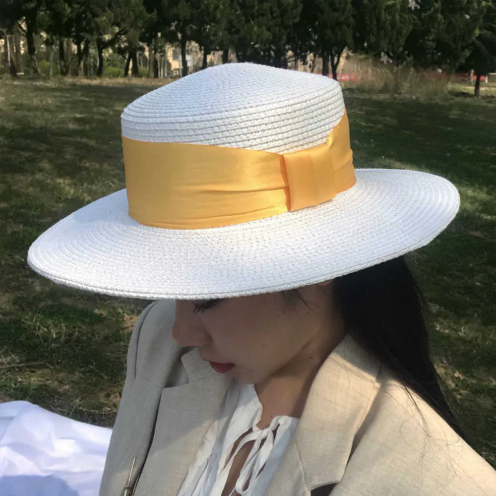 White Women Braid Straw Hat Big Ribbon Fedora Wide Brim Lady  display picture 1