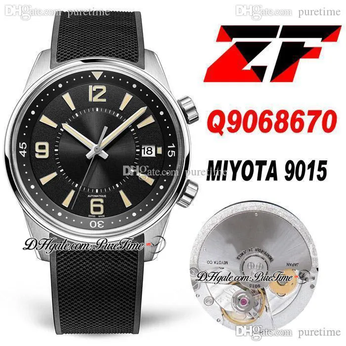 ZF Polaris Geographic Q9038670 Miyota 9015自動メンズ時計日42mmスチールケースブラックダイヤルゴムストラップウォッチスーパーエディションPuretime A1