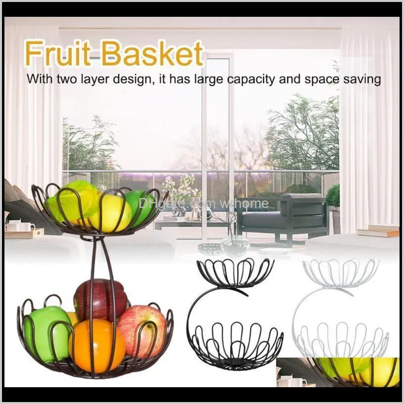 Living Room Tray Fruit Basket Countertop Draining Kitchen Organizer El Iron Double Layer Display Stand Wedding Party Modern Storage