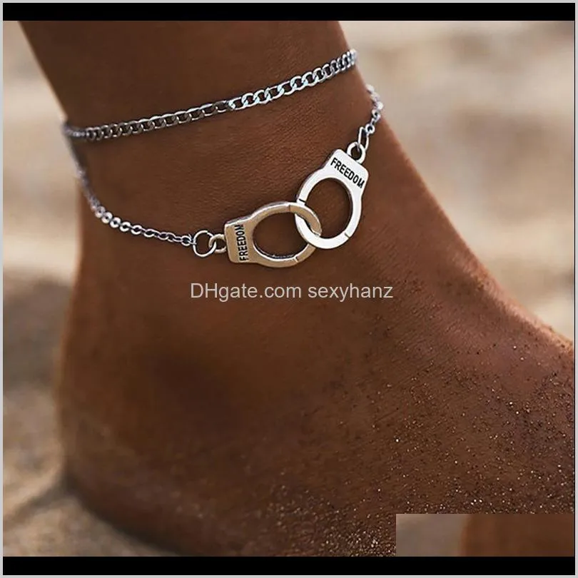 dom handcuff anklet chain silver gold chains multilayer wrap anklets foot chain women summer beach charm bracelets jewelry 162 t2