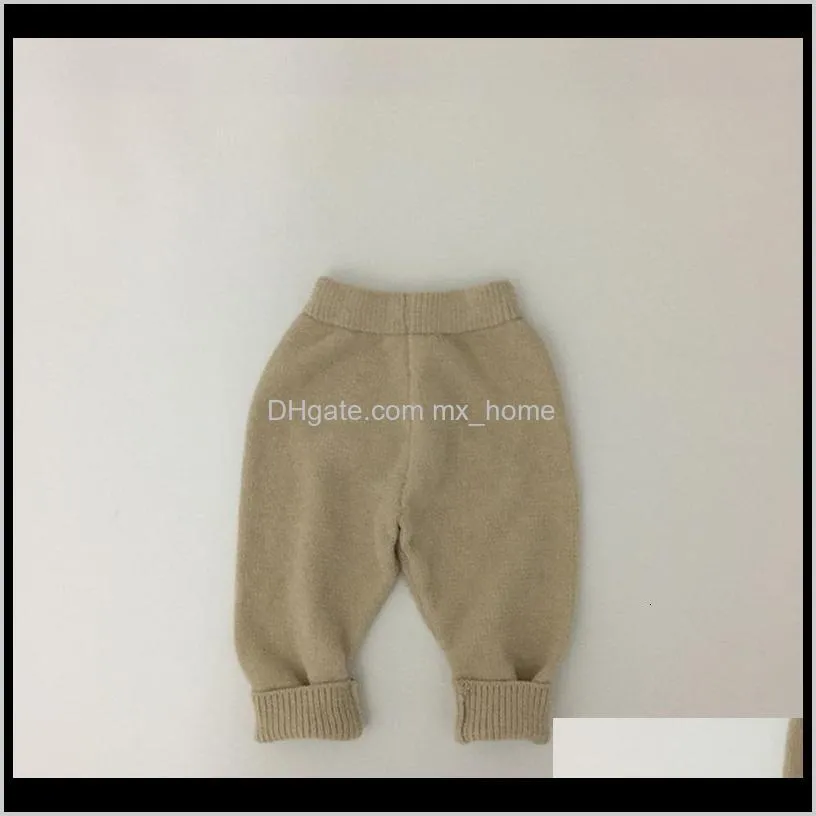 2021 kids knitting leggings baby girls trousers new spring autumn casual loose midd small boys children`s warm chenille pants myrz