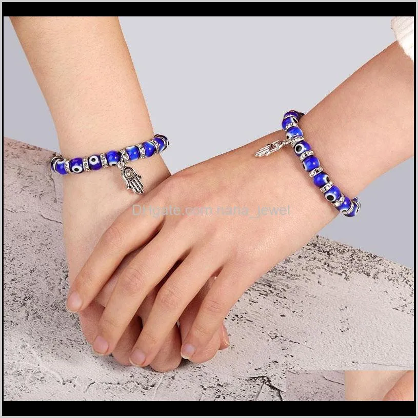 Fatima Hamsa Hand Evil Blue Eye Charms Strand Bracelets & Bangles Beads Turkish Pulseras For Women Jewelry Wholesale