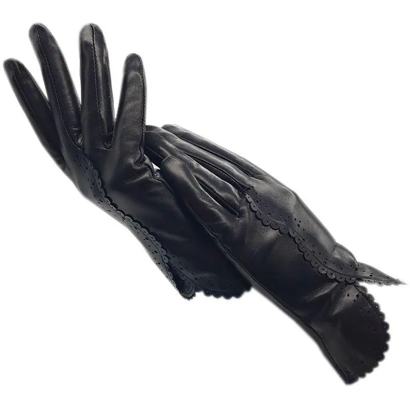 Fem fingrar handskar vinter damer handled mode fårskinn läder varm autentisk motorcykel kör kall svart och brun