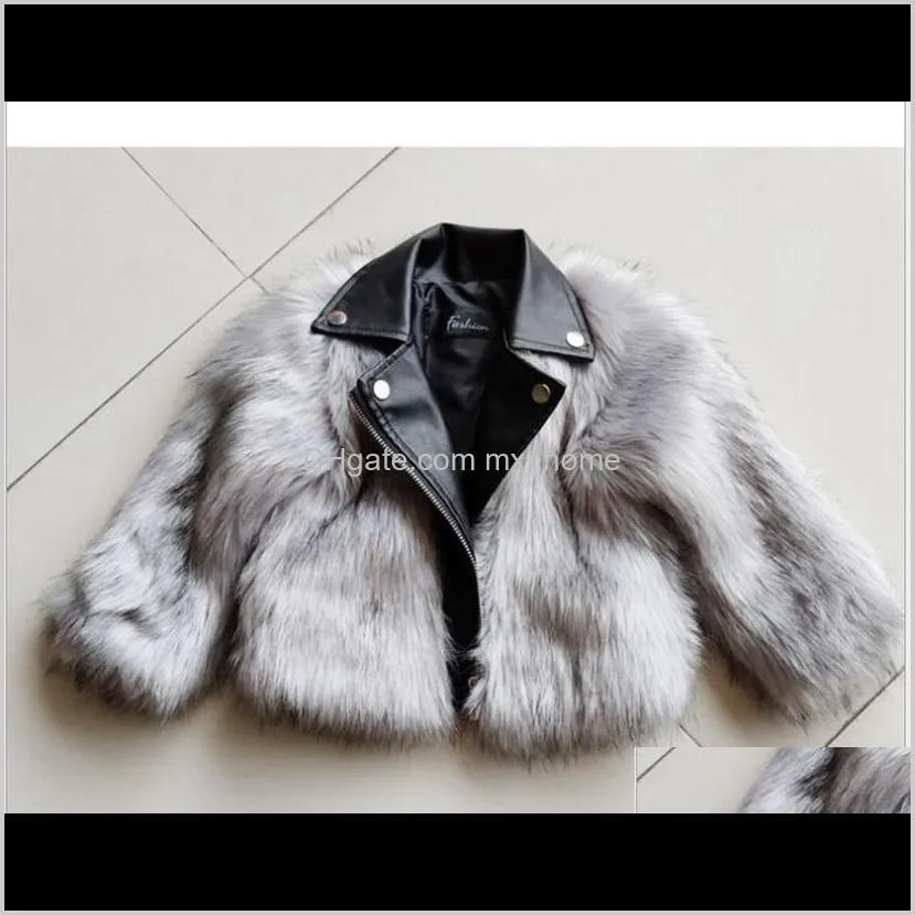 2021 new short style girl fur coats jackets imitation fox artificial fur grass high quality plush+leather winter kids baby girl