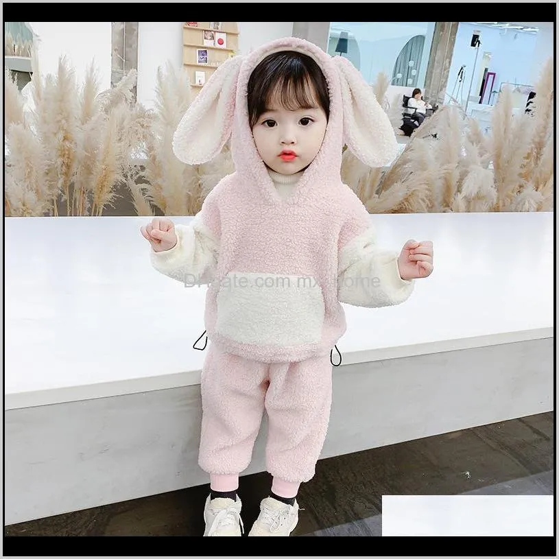 children`s suit autumn and winter fashion fashion two pieces of rabbit ear cashmere thickened set for girls and children