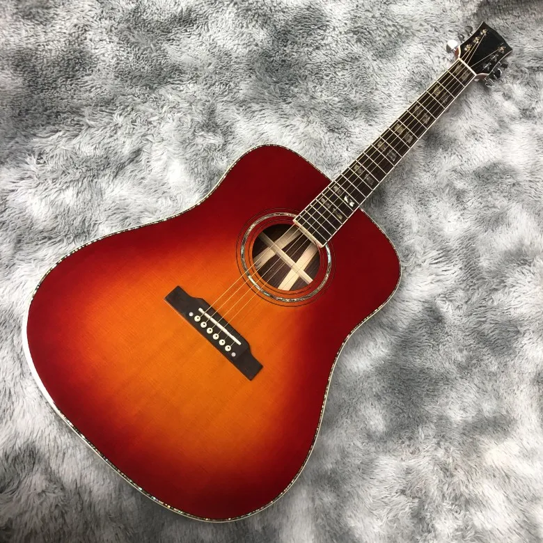 D-Die Sunset Red Abalone Chanting Inlaid Fingersteleアコースティックギター