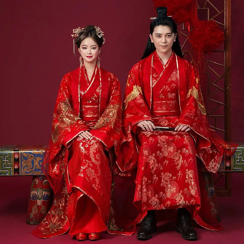 Ming Dynasty Chinese Style Hanfu Wedding Gown Clothing Standard Ancient China Women Bride Phoenix Dress Men Groom Dragon Robe