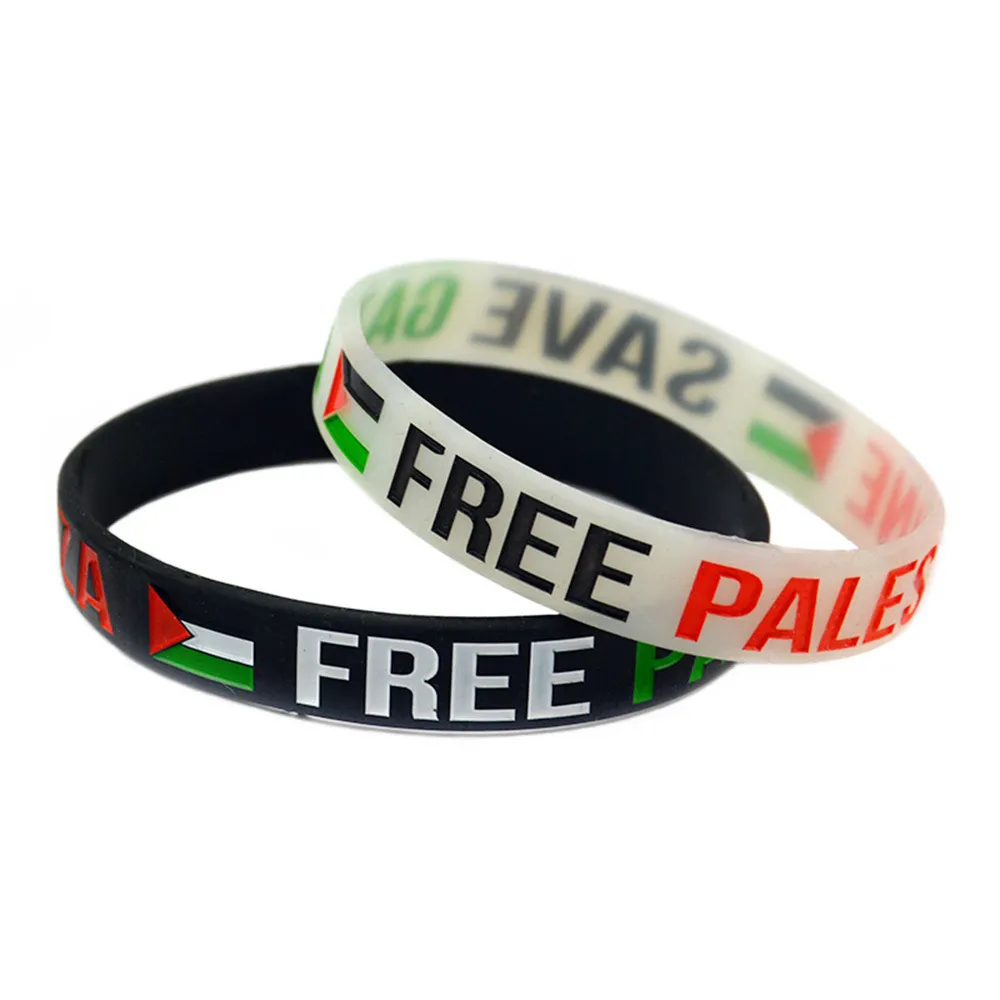 1 pc Gaza com borracha preto e branco palestina bandeira de silicone pulseira inspirada pulso ponto