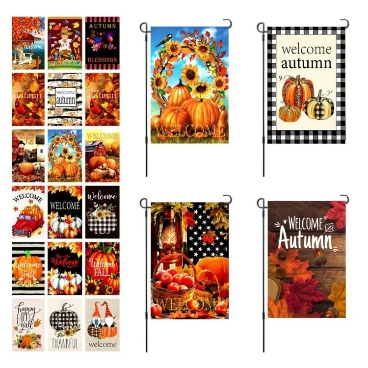 Autunno Giardino Bandiera lino double face Yard Banner Bandiere Benvenuto autunno zucca ringraziamento bandiera 90 stile Forniture per feste T2I52748