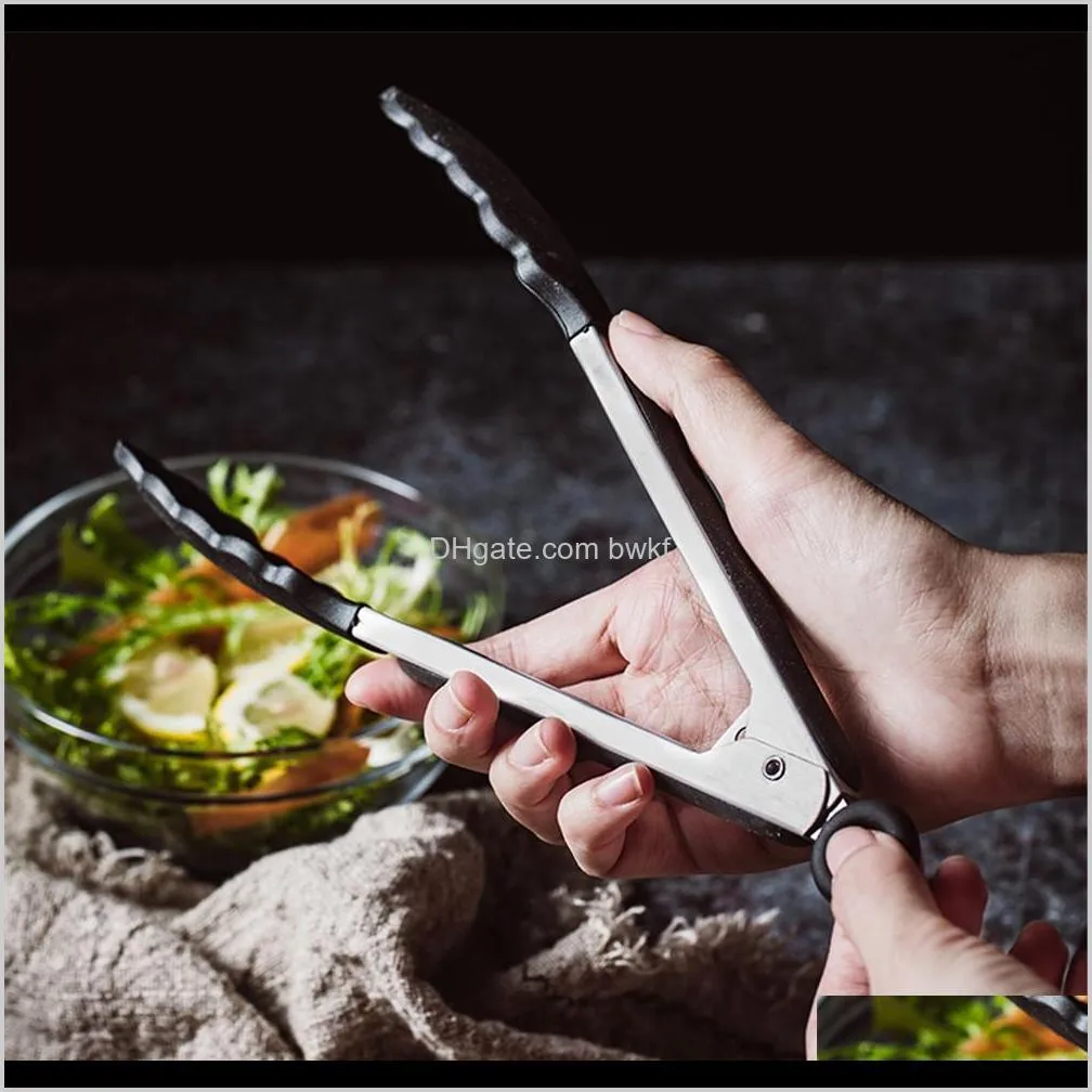 stainless steel silicone tongs meat barbecue bbq clips salad bread food bar serving tongs silver black hangable kitchen tool 1pc