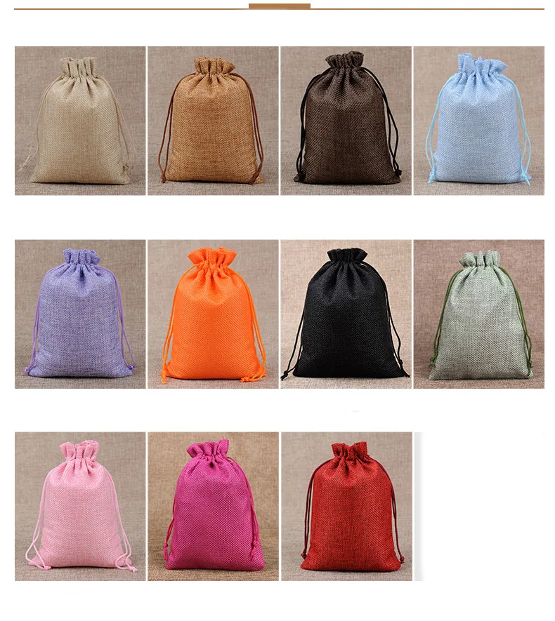 8 10 CM Cordón Bolsas de arpillera natural Regalo de yute Embalaje de joyería Bolsas de favor de boda 2793