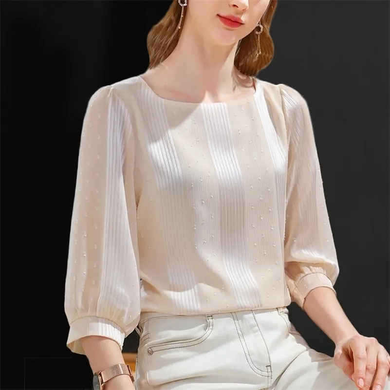 Thin Chiffon Shirt Loose Female Spring Stripe Blouse Seven-point Lantern Sleeve Western Style Small Shirt French Tops 13992 210527