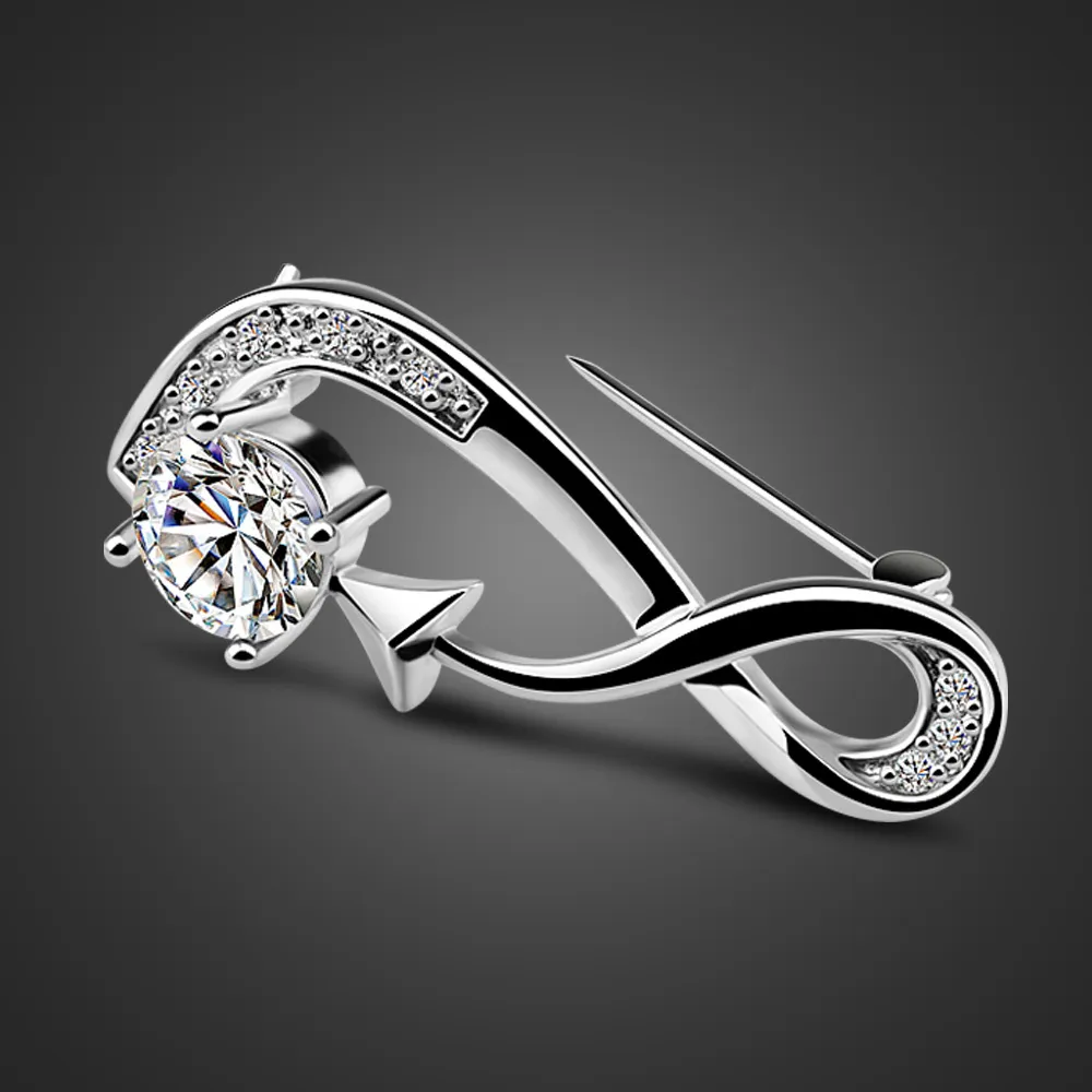 Wysokiej jakości 925 Sterling Silver Woman Fashion Olśniewający Cyrkon Broszka Lady Scarf Ubrania Pin Biżuteria Akcesoria Prezent