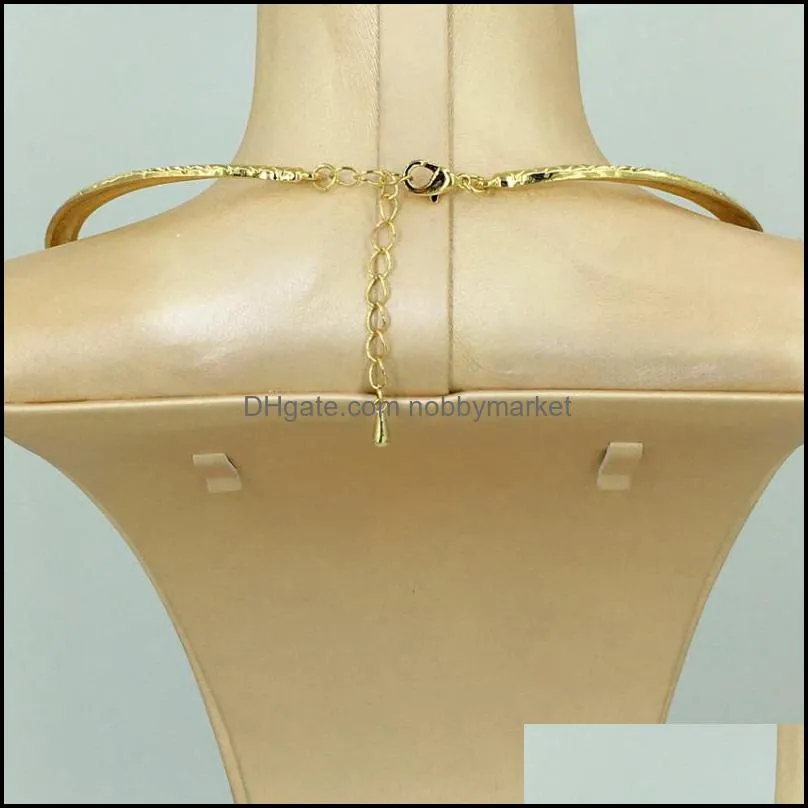 Earrings & Necklace Mejewelry Trendy Big Collar Dubai Gold Jewelry Set For Women Bracelet Party Findings FHK12173