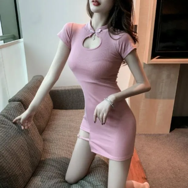 Casual Dresses Women Summer Female 2021 Young Collar Irregular Girl Cheongsam Vestido De Mujer Femme Robe