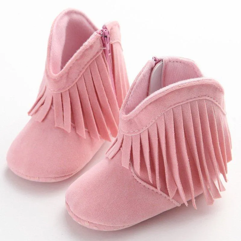 Stivali mocsin per bambini ragazze scarpe da frangia solide neonati morbidi stivaletti anti-slip 0-1 yearboot