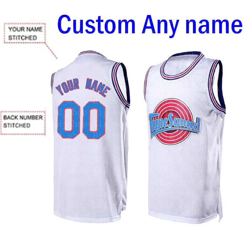 Custom Diy Design Movie Space Jam Varje Nummer Jersey 00 Mesh Basketball Sweatshirt Personliga Stitching Team Namn och Numbe White 2332323223