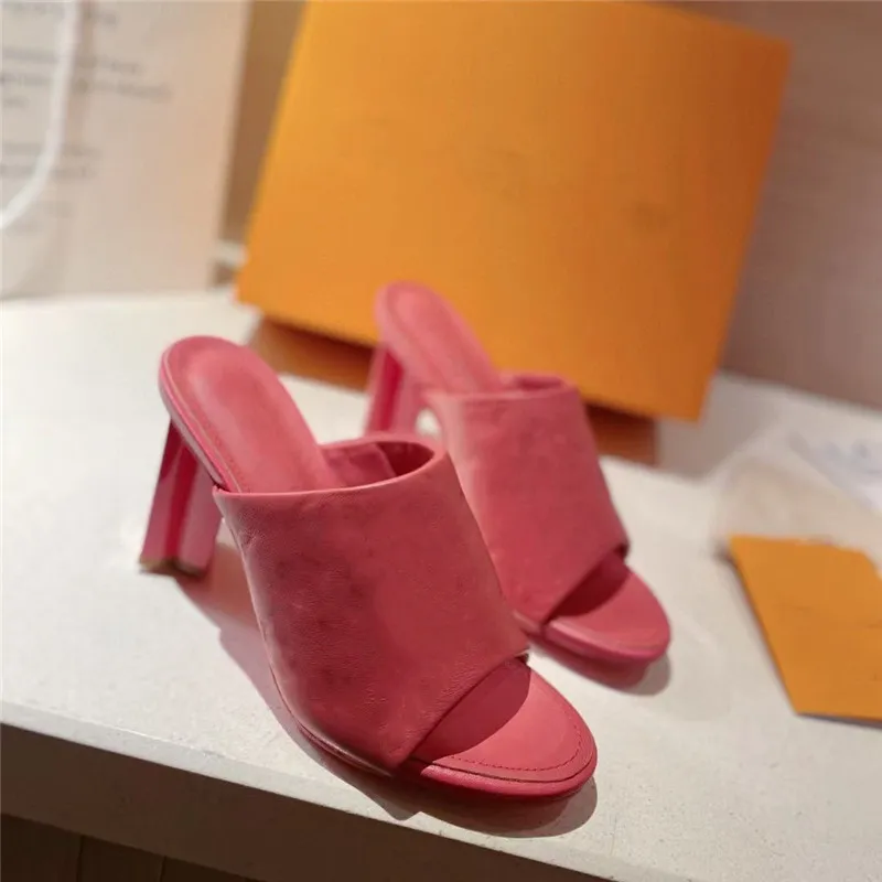 Classic Women Sandals Summer Sofia High Heels Fashion Cat Heel Slides Genuine Leather Slippers Printing Shoes Party Wedding Sandal