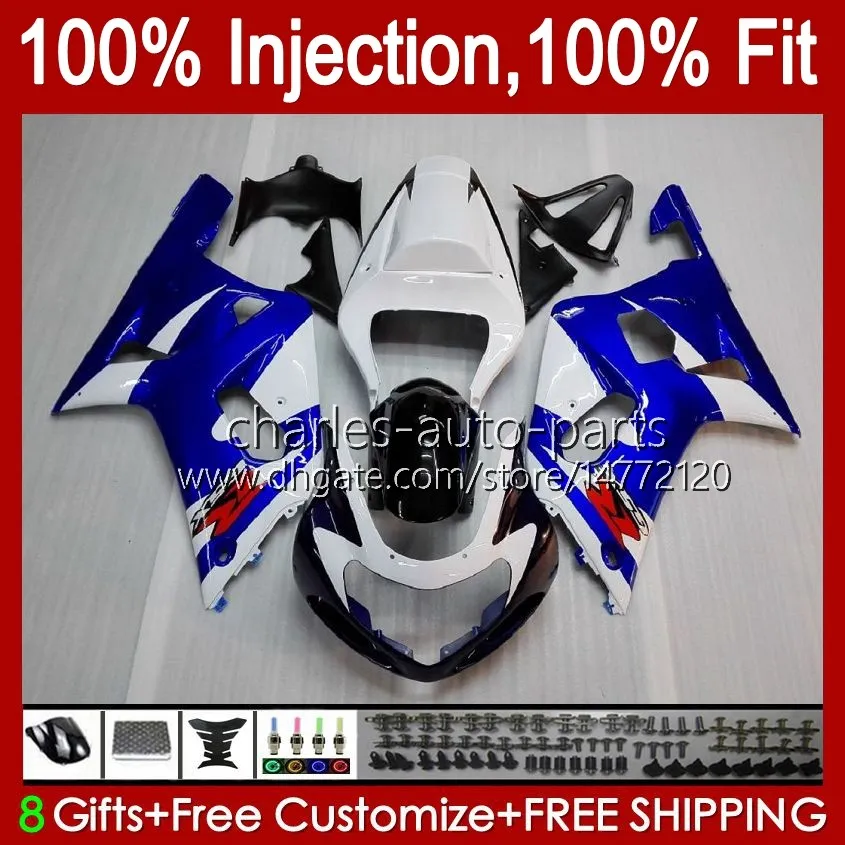 Bodys Molde de inyección para Suzuki GSXR600 GSX-R750 750CC GSXR-750 K1 01-03 37NO.0 600CC GSXR 600 750 CC GSXR750 01 02 03 GSXR-600 2001 2002 2003 Factory Factory Blue