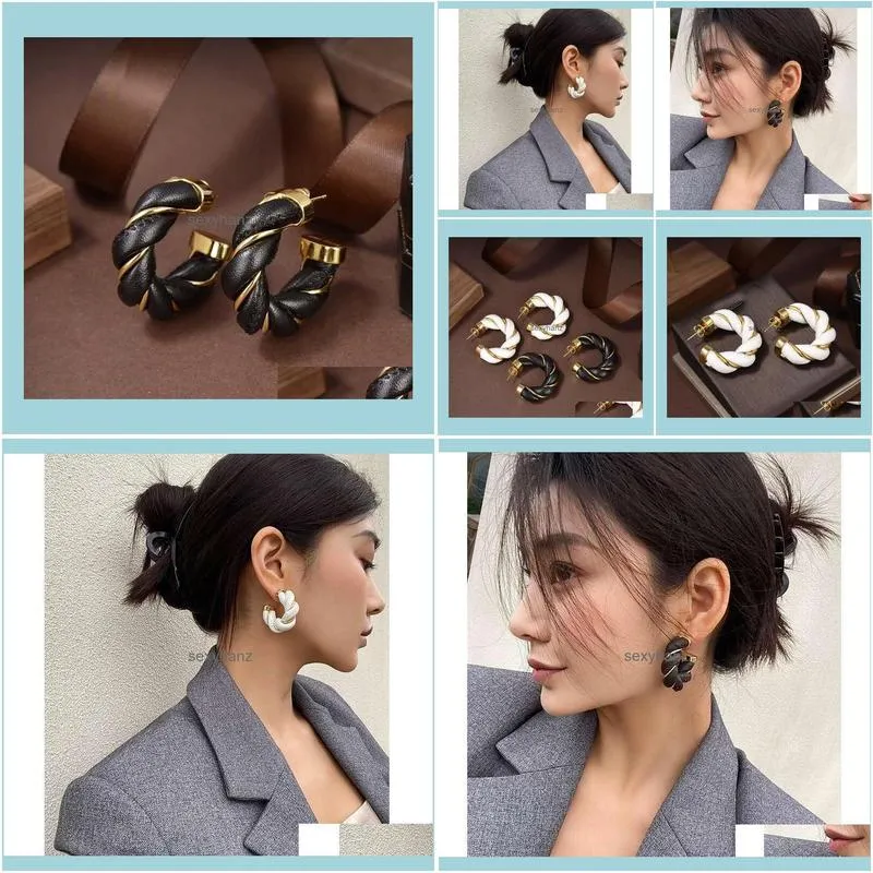 Hot Popular Fashion Vintage Style Women Earrings Gold Plated Twisted Leather Hoops Earrings for Girls Women for Wedding Party