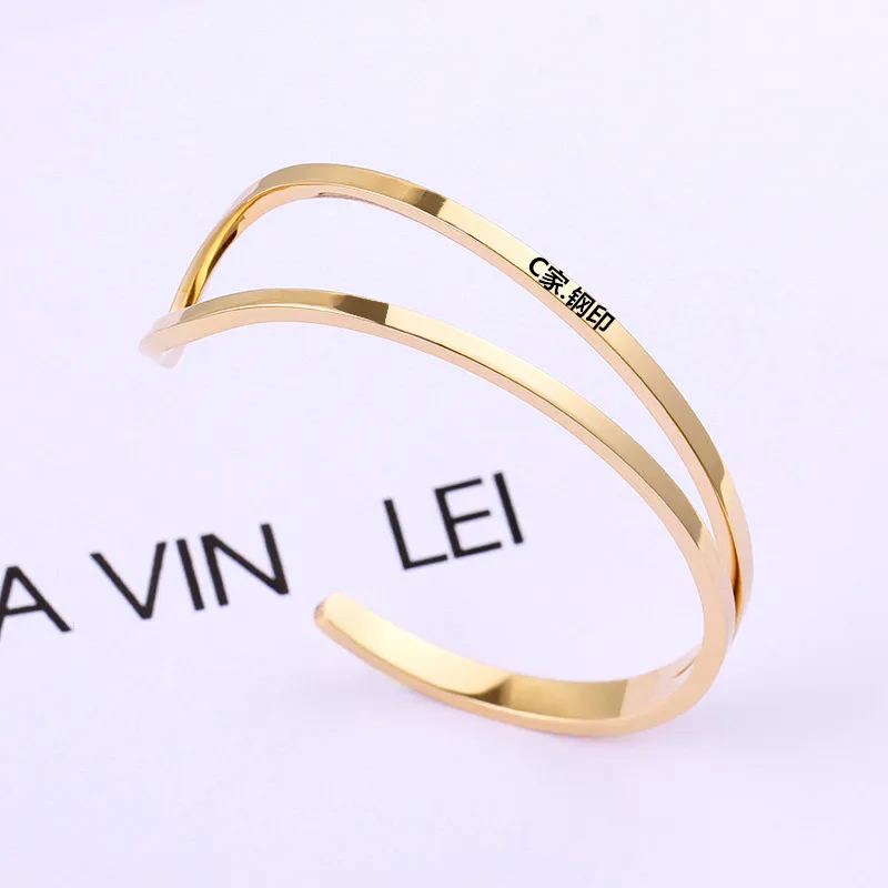 simple bracelet women Stainless steel open bangle couple gold rose silver color Gift for girlfriend Christmas Valentine Day Accessories