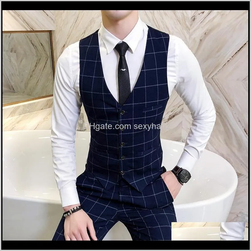 plaid suit vest mens business casual fashion vest waistcoat men slim fit fashion vests 4xl - s