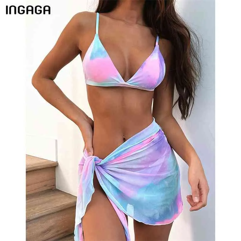 INGAGA Gradient Bikinis Swimsuits Micro Thong Swimwear Women's Three Piece Biquini Push Up Bathing Suits Mesh Beachwear 210722