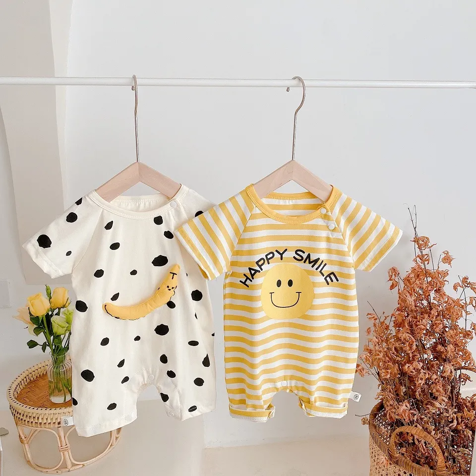 Baby Rompers Jumpsuits 3D Banana Smile Face Summer 2021 Kids Boutique Clothing 0-2T Infant Toddlers Cotton Crawl Onesies Super Cute