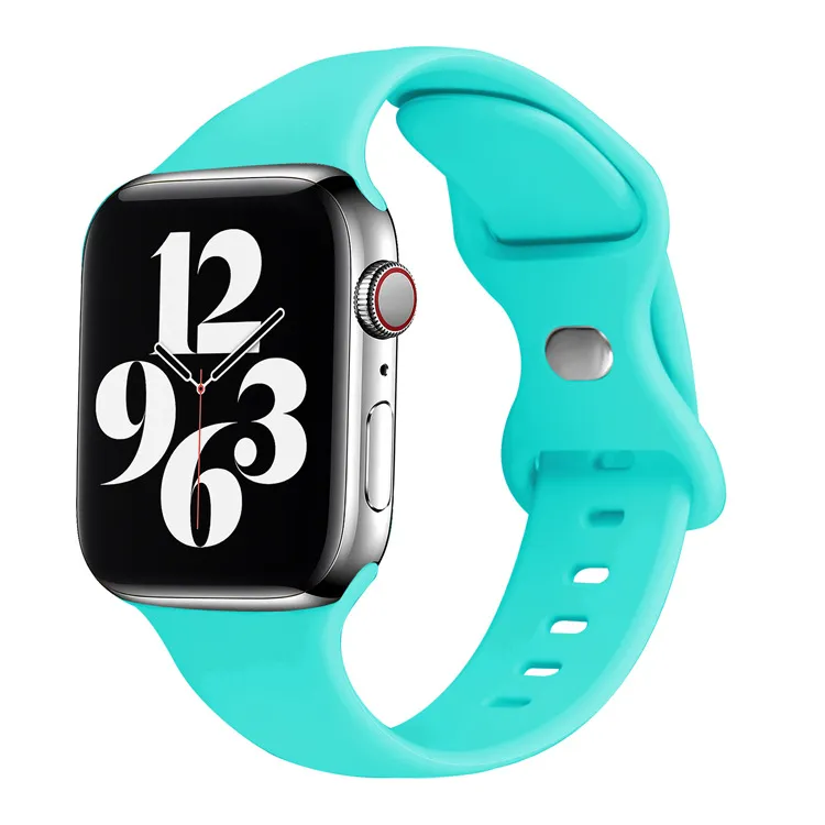 Apple Watch Iwatch 시리즈 7 6 5 4 3 2 45mm 41mm 38mm 42mm 40mm 44mm 팔찌 나비 버클을위한 소프트 실리콘 밴드 스트랩