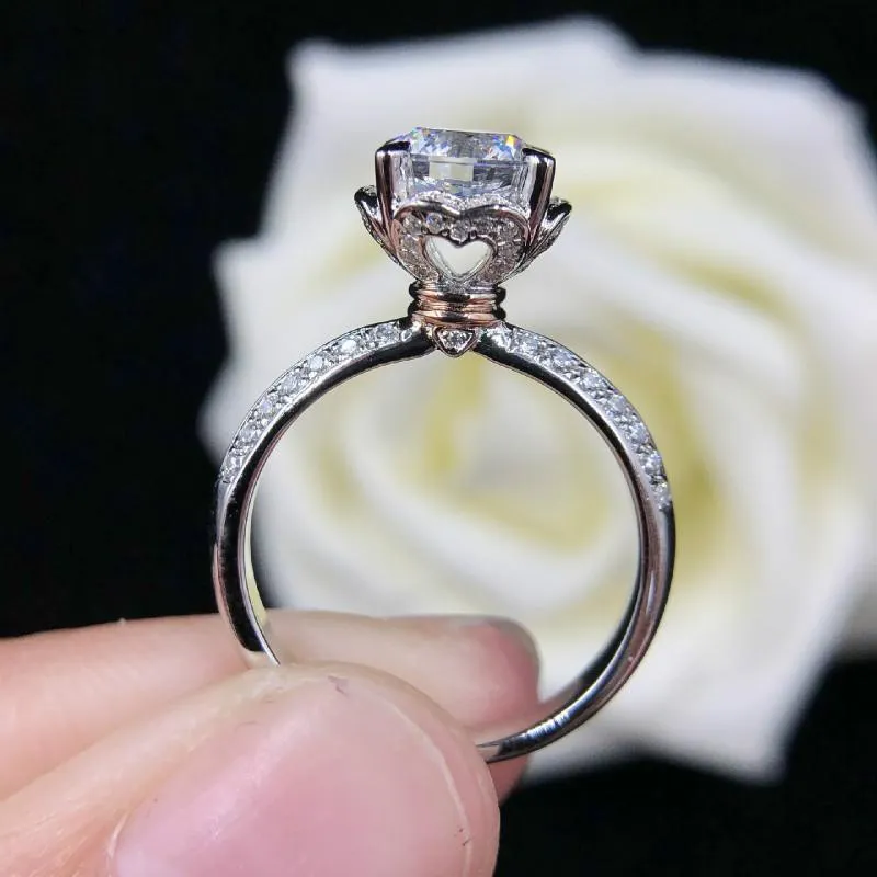 Wedding Rings 1ct Carat Flower Female Flowers High Quality NSCD CZ For Marriage S925 Sterling Sliver Jewelry