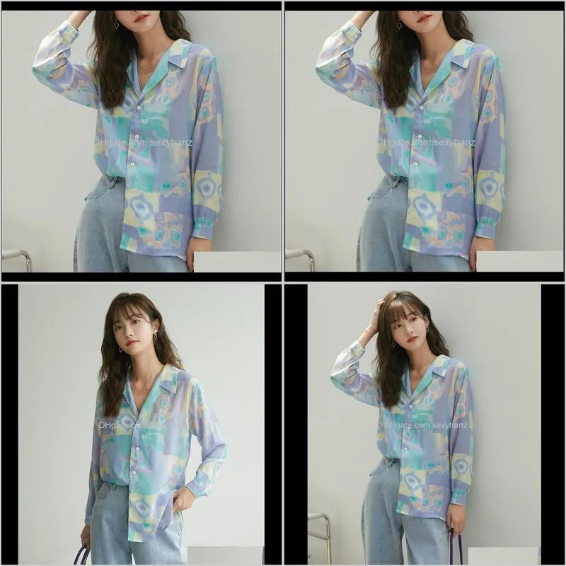 fantasy pattern shirt retro tops wild thin suit collar long sleeve blouse 2021 autumn new mulches blusas