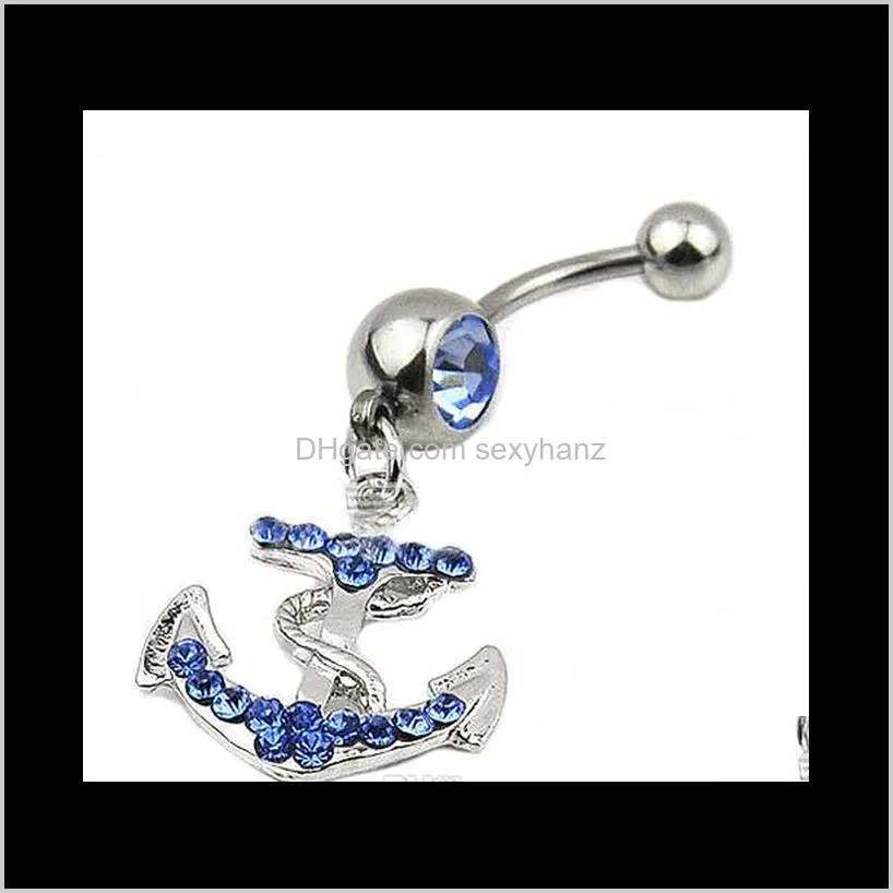 d0032-3 ( 4 colors ) nice belly button ring 14ga anchor style belly ring stone with piercing body jewlery navel belly ring body
