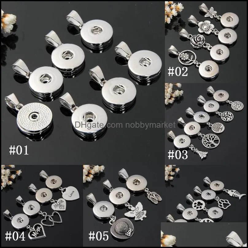 Charms Takı Bulguları Bileşenleri Noosa CHUNK Snaps Düğme Kolye 50 adet / grup Mix Stilleri Metal 18mm Değiştirilebilir Charm Fit Kolye FAS