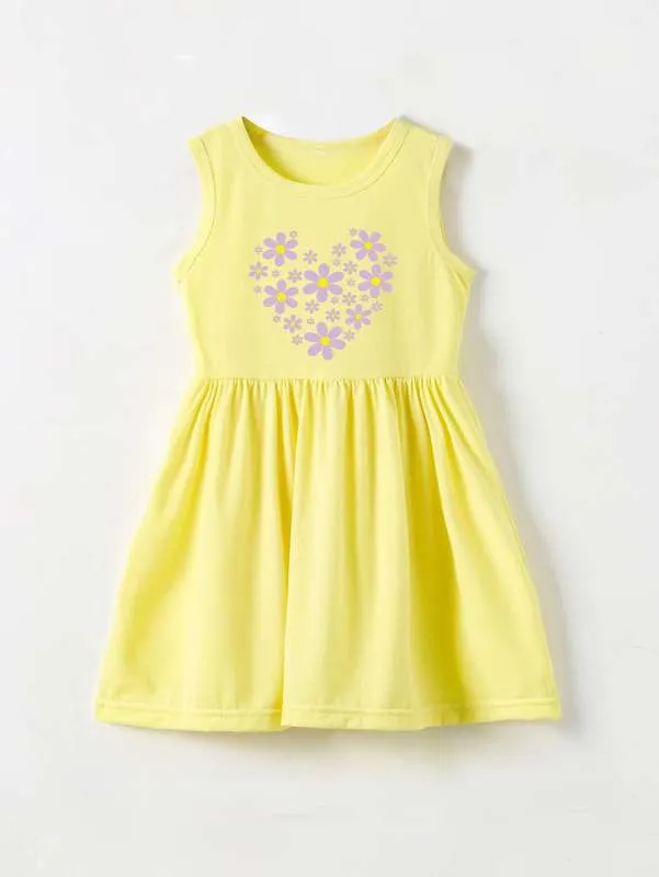 Toddler Girls Heart and Floral Print Dress ona