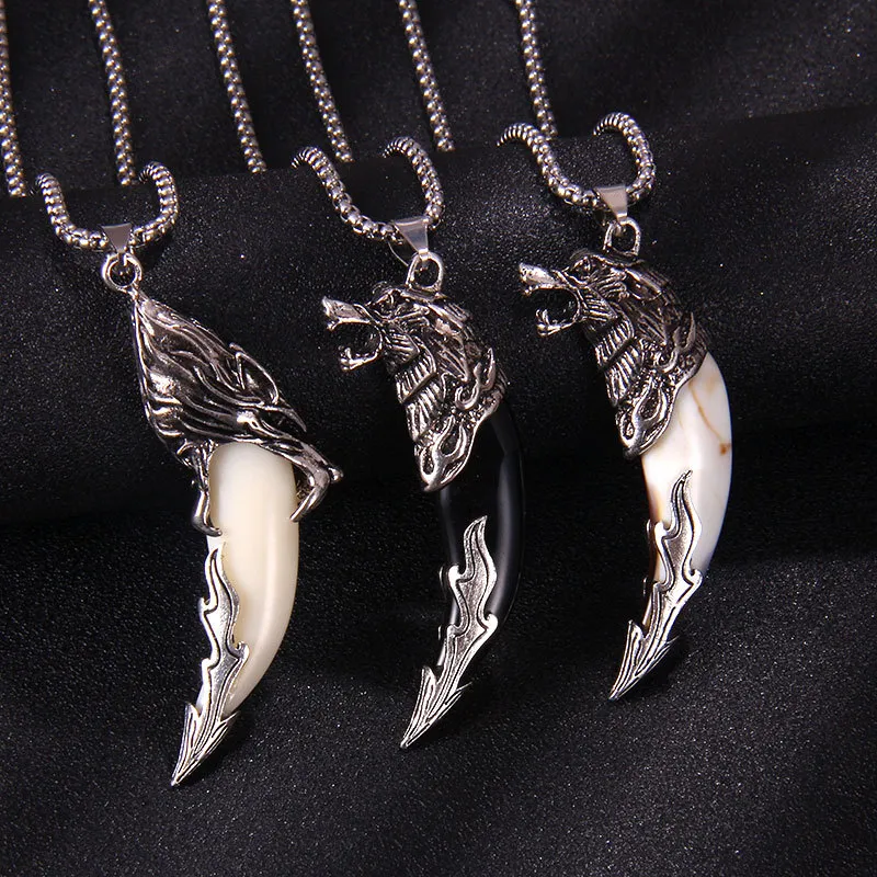 Fashion Wolf Tooth Necklace For Men Long Chain Vintage Jewelry Gift