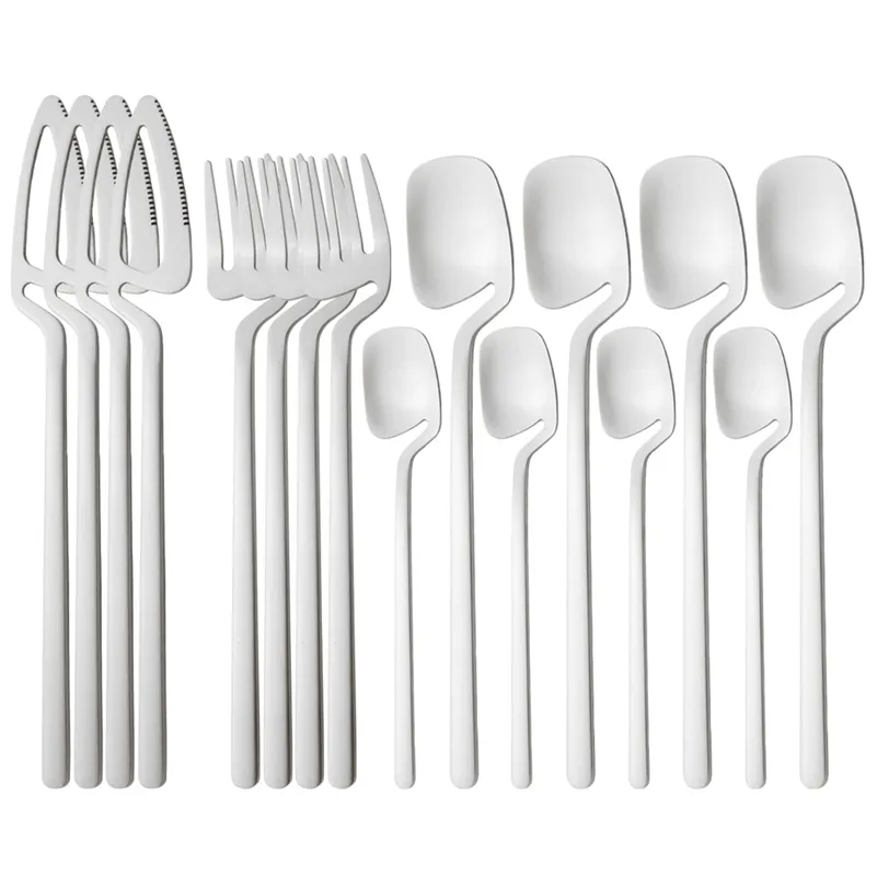 16 pcs Cutlery Set Facas Forquilha De Café Colher Dinnerware 18/10 Aço Inoxidável De Aço Inoxidável Partido Casa Plano Silverware 211012